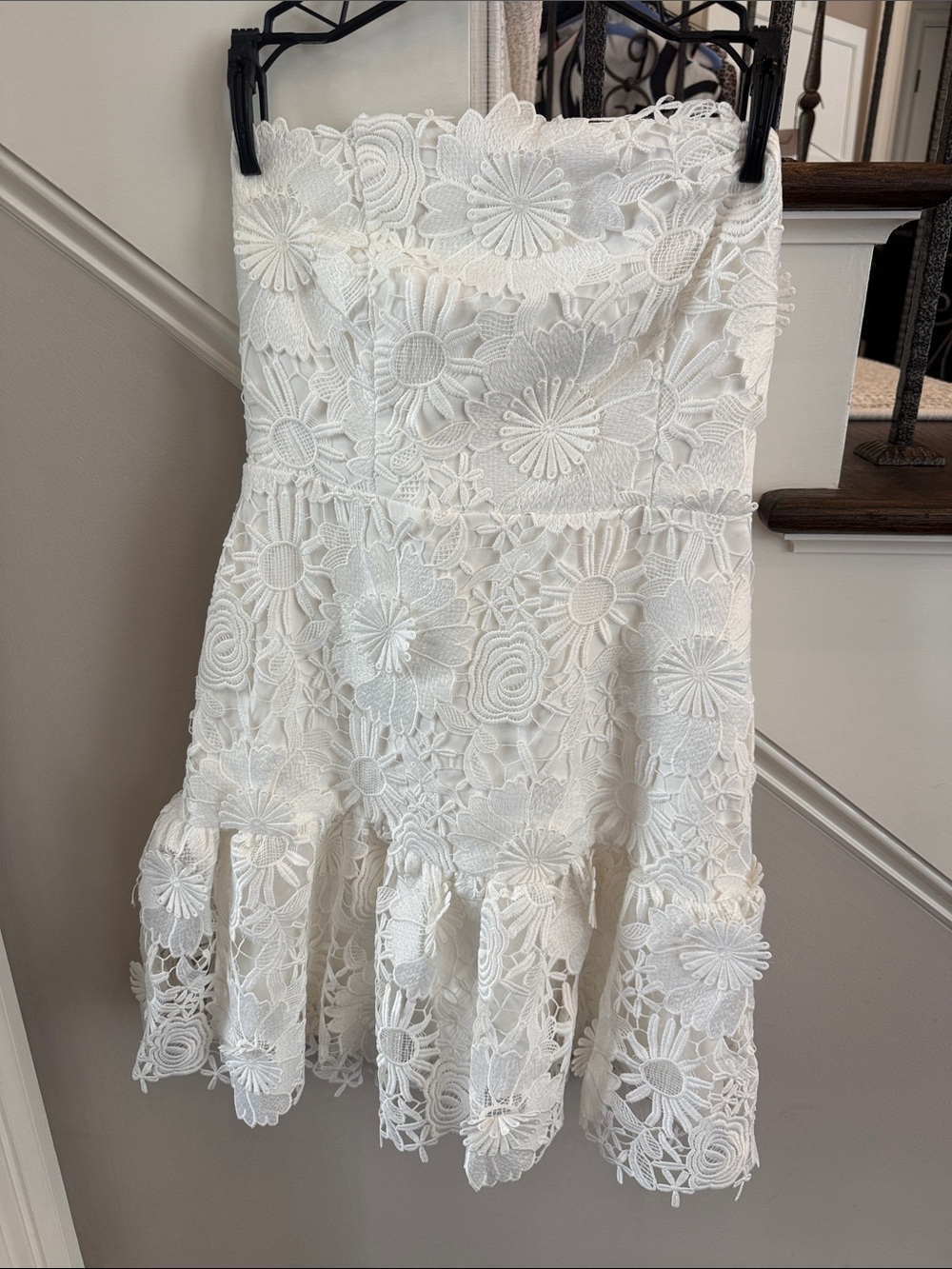 Milly Strapless White Floral Lace Cocktail Dress